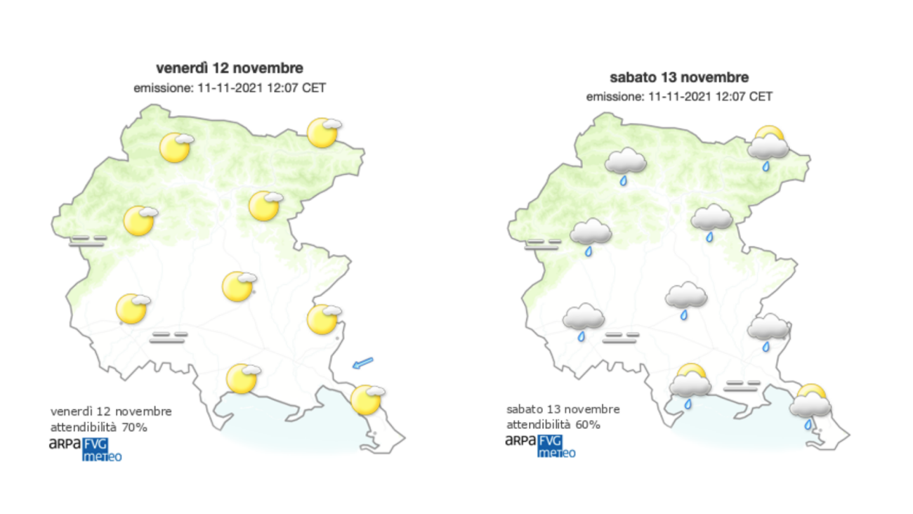 Immagine per Meteo, cielo sereno sul Fvg ma weekend di pioggia e vento